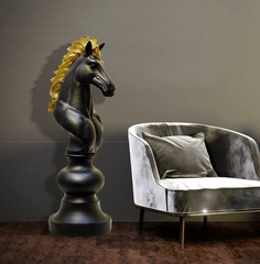 Stunning Large Free Standing Chess Piece Knight Black & Gold | 1 Meter High - The Man Cave Broadway