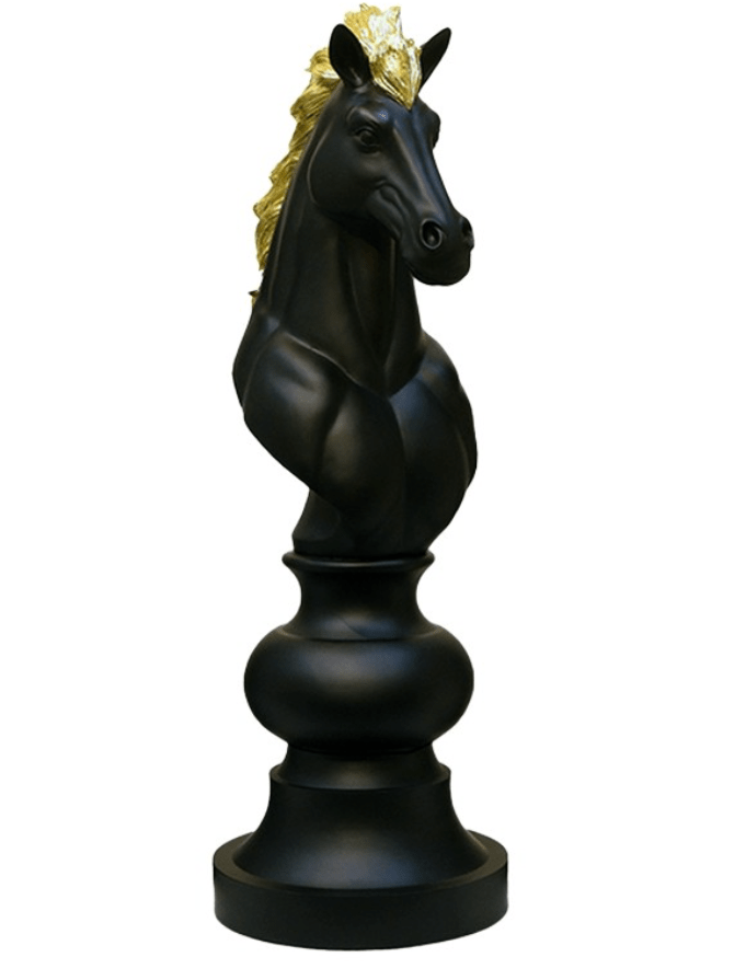 Stunning Large Free Standing Chess Piece Knight Black & Gold | 1 Meter High - The Man Cave Broadway