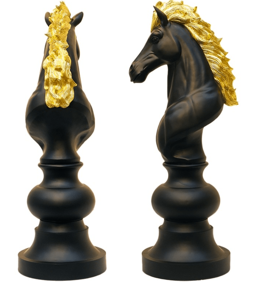 Stunning Large Free Standing Chess Piece Knight Black & Gold | 1 Meter High - The Man Cave Broadway