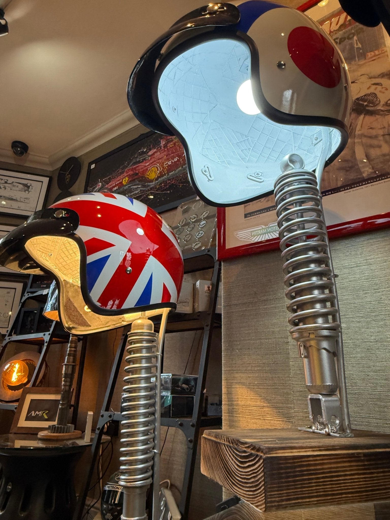 Union Jack Motorcycle Helmet and Damper Lamp - The Man Cave Broadway