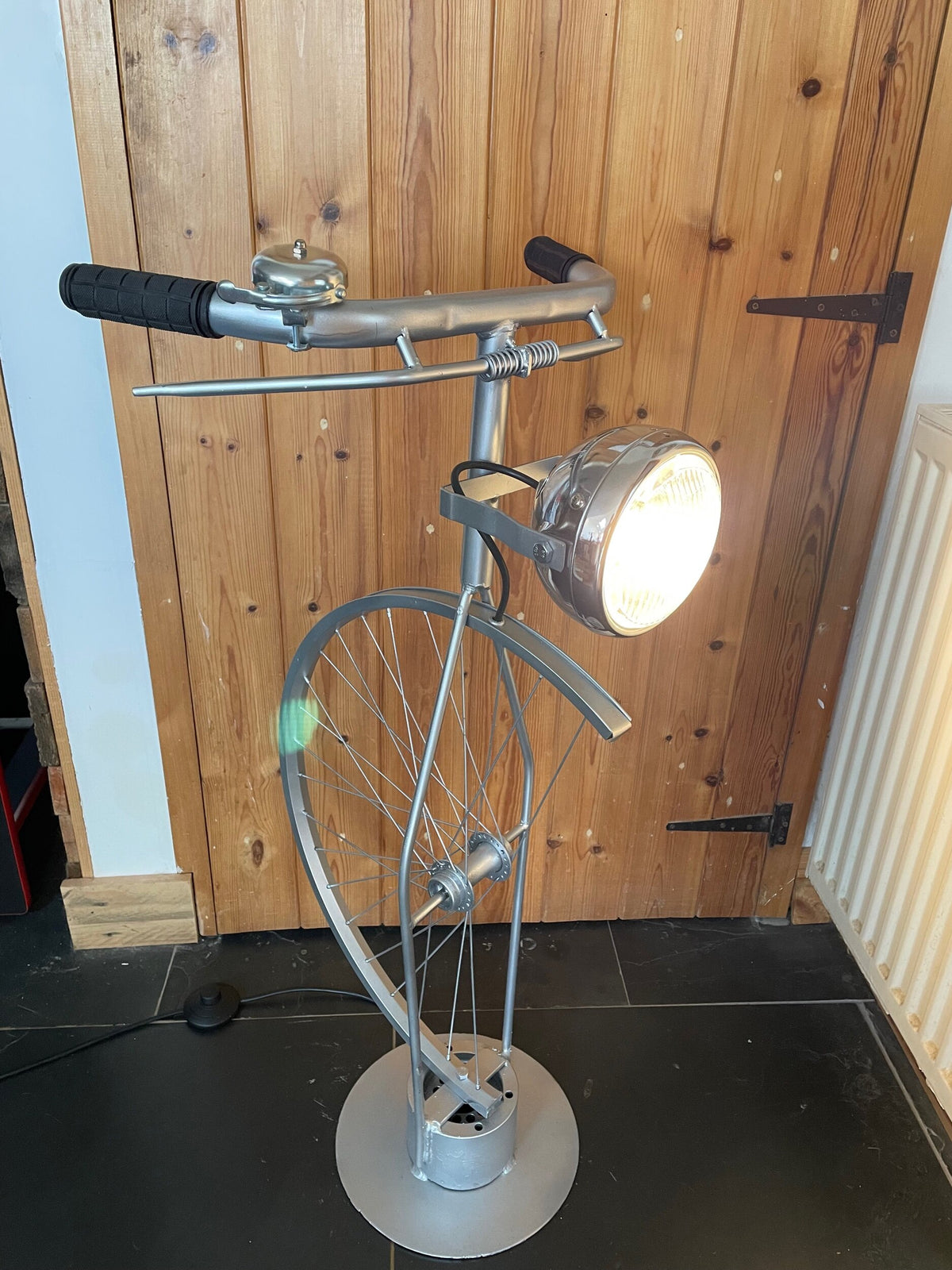 Upcycled Bicycle Wheel and Handlebar Lamp