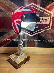 Union Jack Motorcycle Helmet and Damper Lamp - The Man Cave Broadway